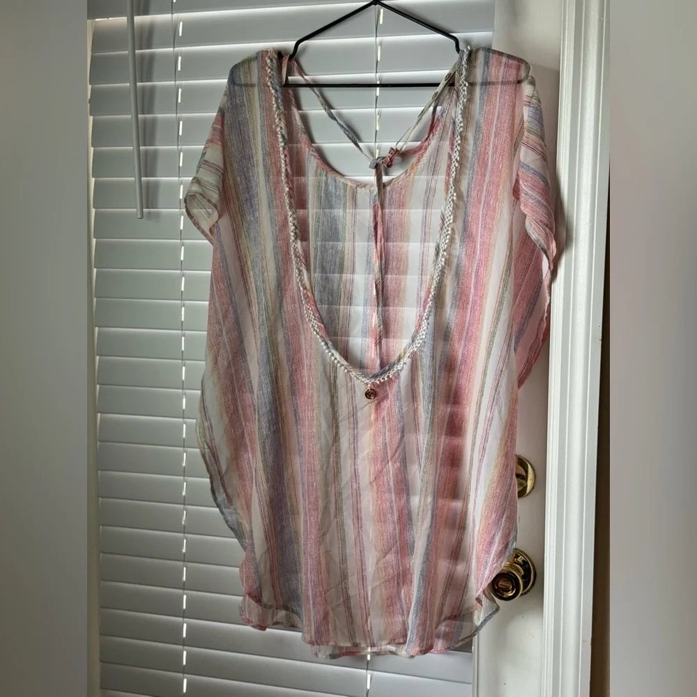 Hawaiian Tropic Size L Short Sleeve Coverup Blouse